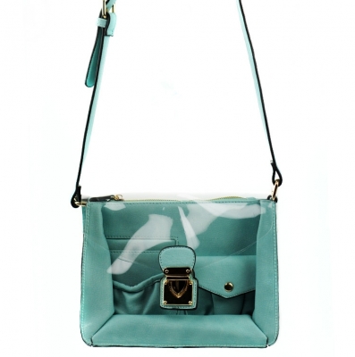 Fashion See Thru Messenger Bag w/ Zipper Coin Pouch -Blue